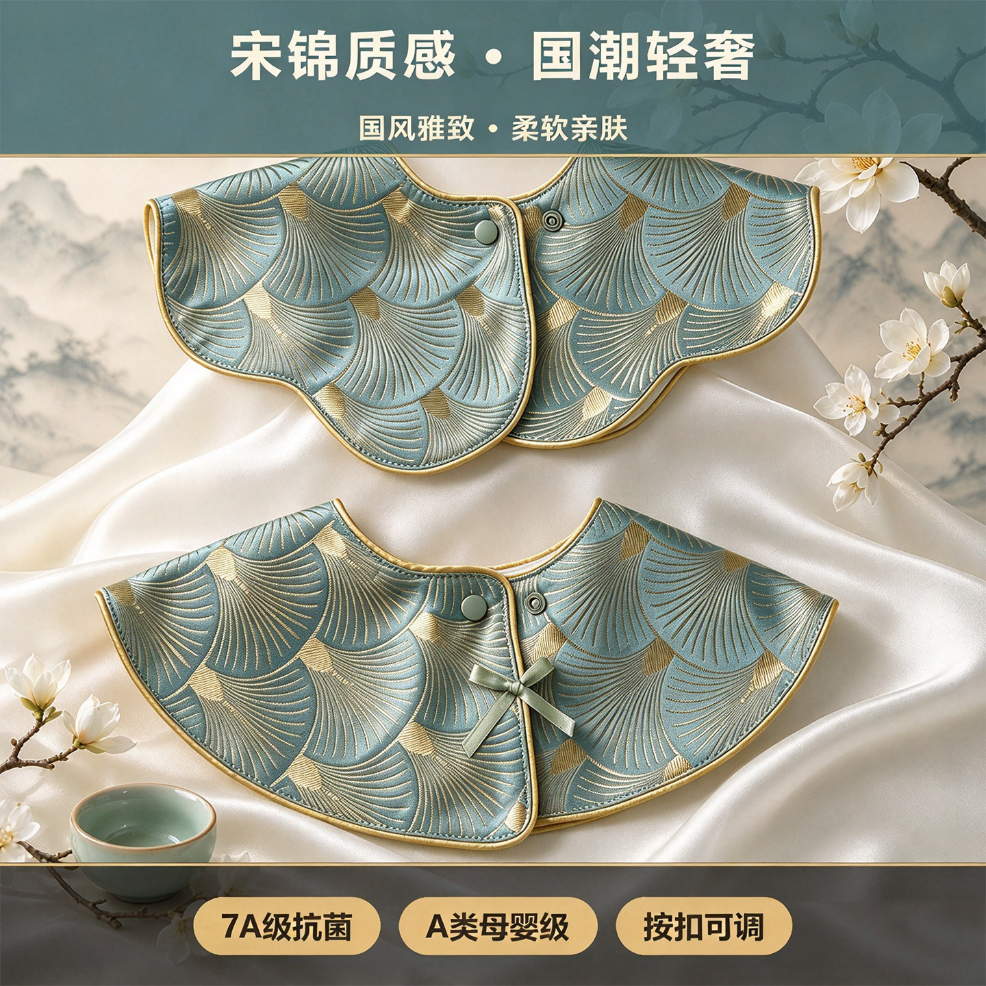 7A级抗菌质检轻奢花边扇形口水巾
