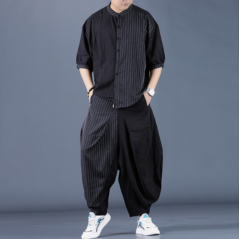 夏季高端暗黑条纹垂感短袖