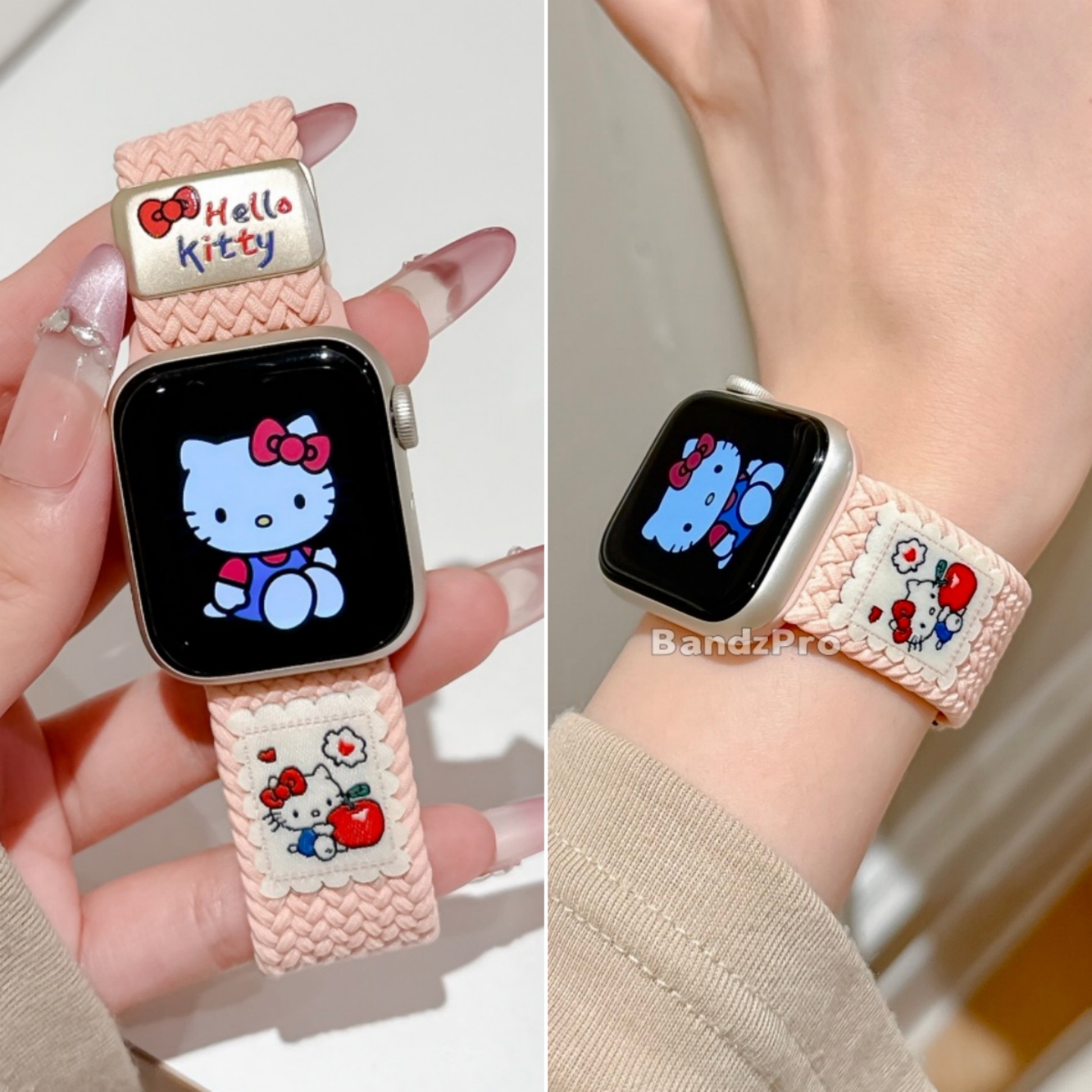 适用iwatch可爱苹果KT猫编织表带