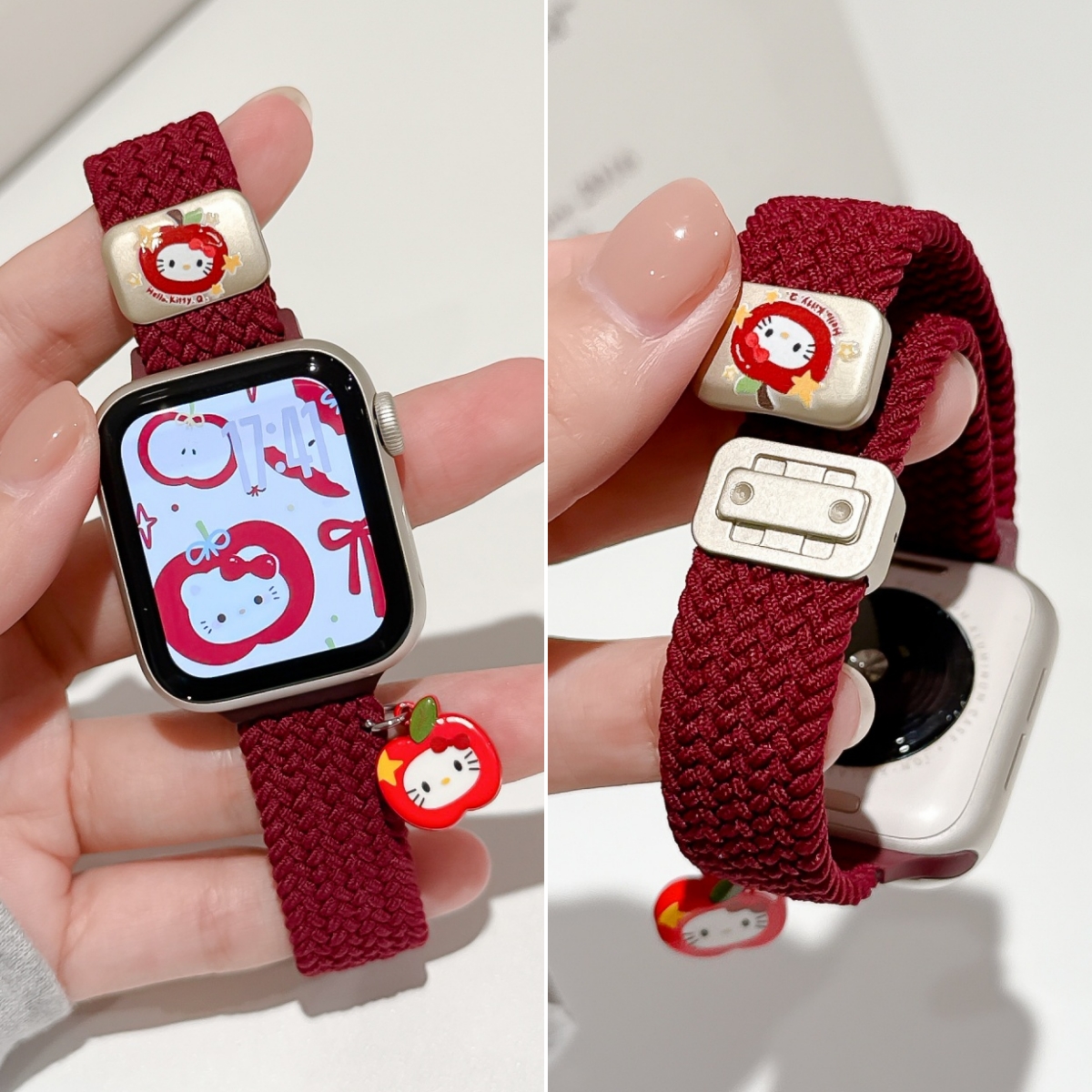 适用iwatch可爱苹果KT猫编织表带