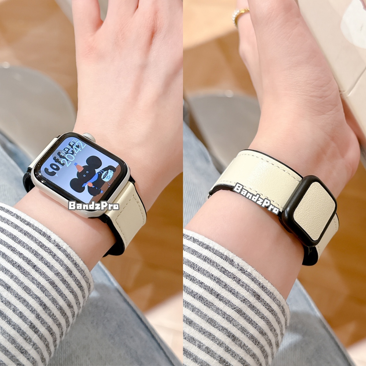 适用iwatch磁吸扣真皮硅胶表带