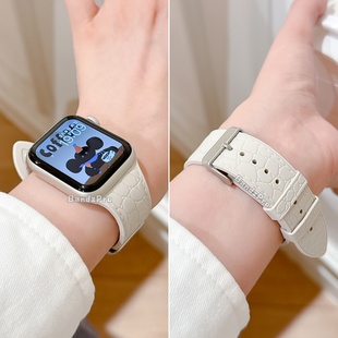 适用iwatchS11表带苹果手表S10荔枝纹硅胶applewatchS9 夏天皮纹 8代柔软SE亲肤腕带男ultra女高级感运动时尚