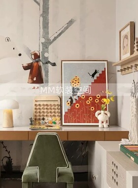 现代样板间儿童房女孩书桌