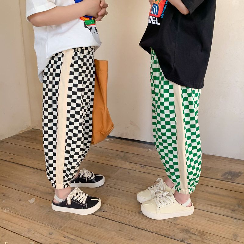 童裤2025夏季韩版男童女童棋盘