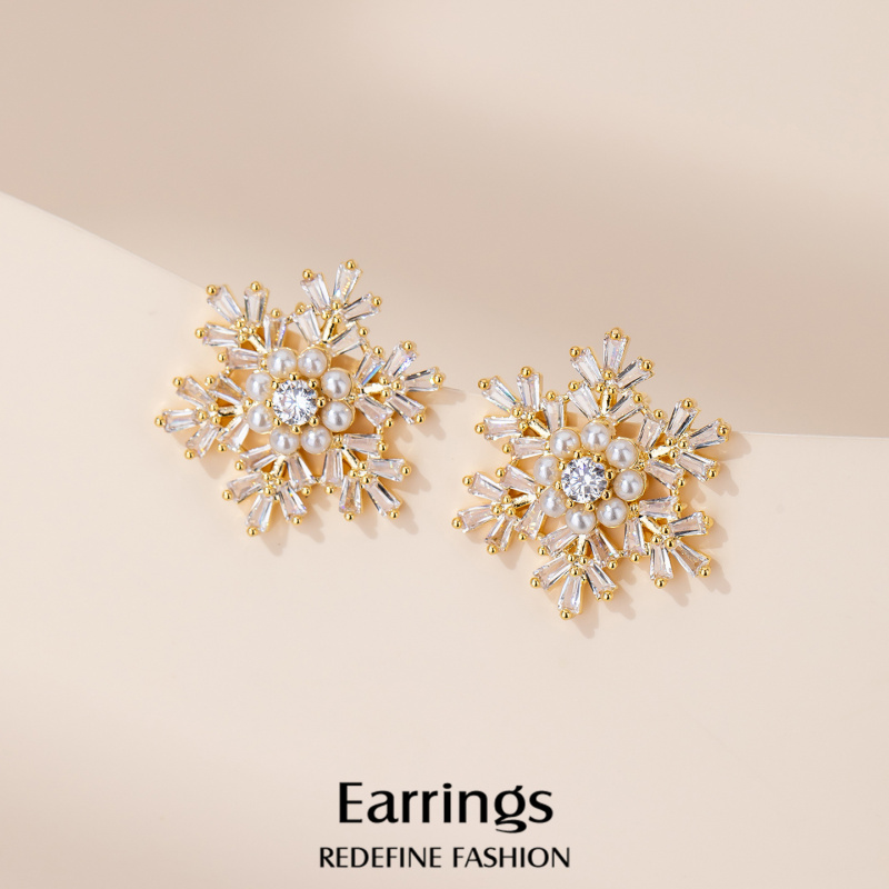 雪花耳钉金色耳饰女耳环2025新款