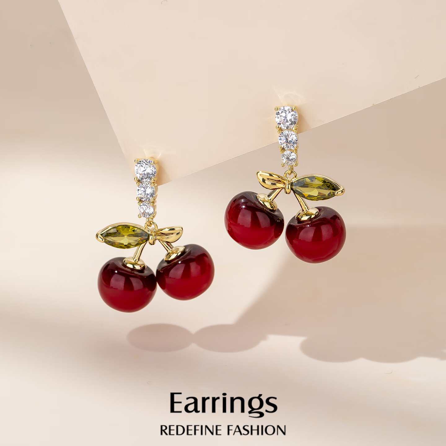 【新品】红樱桃银耳钉金色耳饰女秋冬耳环2025新款爆款高级感耳坠