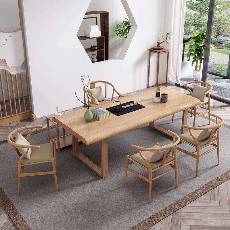 新中式实木茶桌椅组合原木长条桌子办公室茶几简约现代客厅泡茶桌