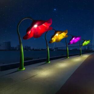 人体感应花灯开合充气花朵牵牛玫瑰花网红打卡互动装置气模花藕色