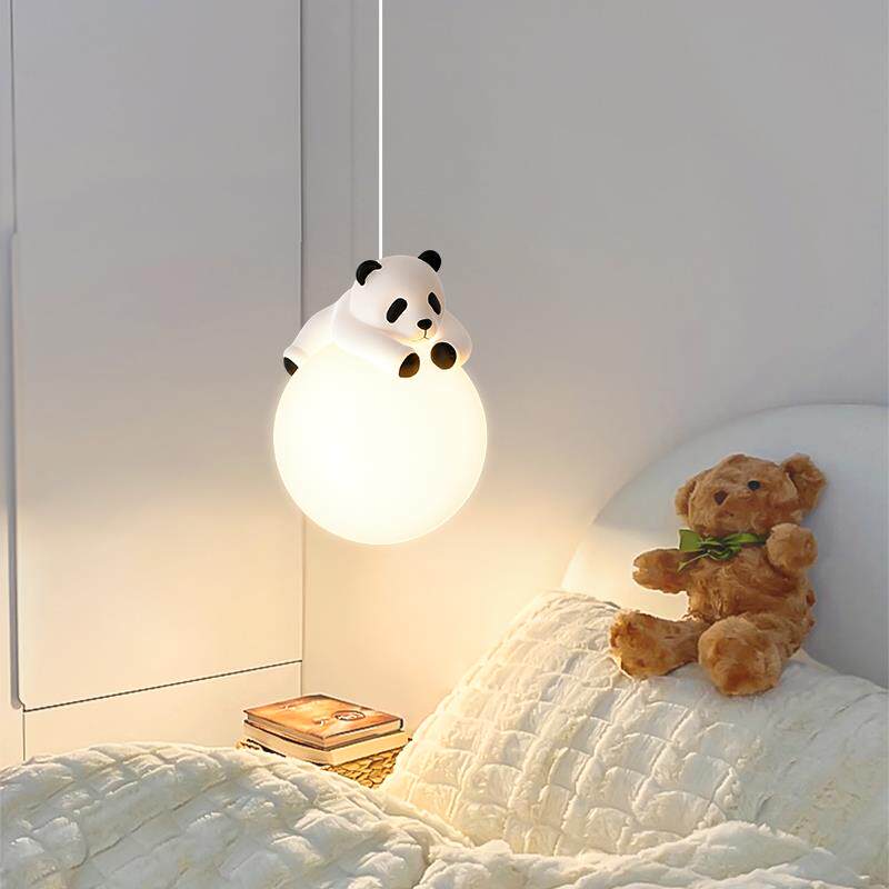 2023新款卧室床头小吊灯现代简约创意熊猫儿童房间奶油风餐厅灯具