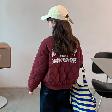 女童加绒外套冬装2024新款洋气儿童棉服冬季加厚夹棉X棒球服上衣