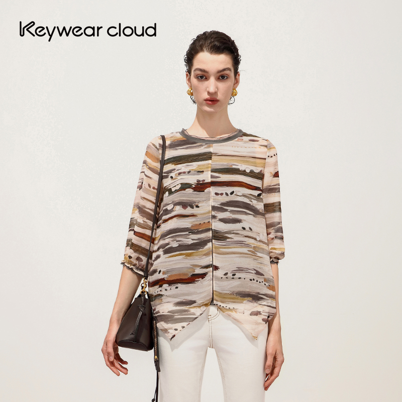 Keywearcloud奇威优雅女性圆领七分袖上衣