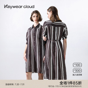 新款 polo领中长款 Keywearcloud奇威202夏季 女装 条纹连衣裙 衬衫 式