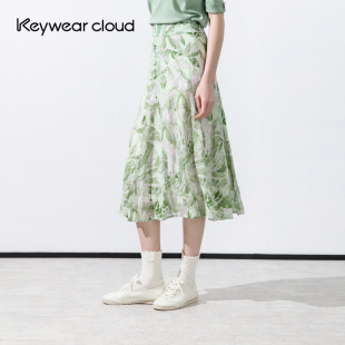 半身裙 清新田园风百搭通勤薄款 Keywearcloud奇威秋季 高腰中长款