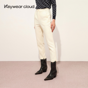 休闲裤 Keywearcloud奇威 女直筒烟管裤 秋冬通勤九分裤 绵羊毛