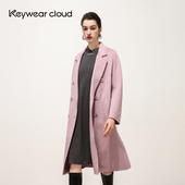 Keywearcloud奇威秋冬复古双排扣毛呢大衣外套