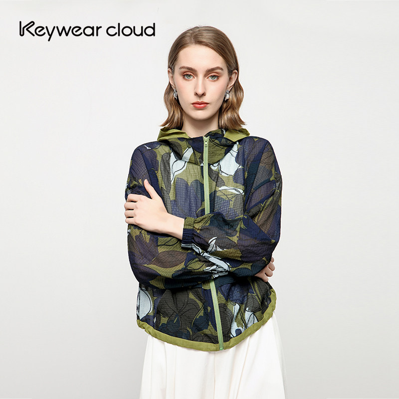 Keywearcloud奇威夏季连帽印花女夏季轻薄宽松休闲户外运动外套