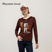 卫衣女款 Keywearcloud奇威秋季 上衣 印花长袖 修身 新款 连帽字母个性