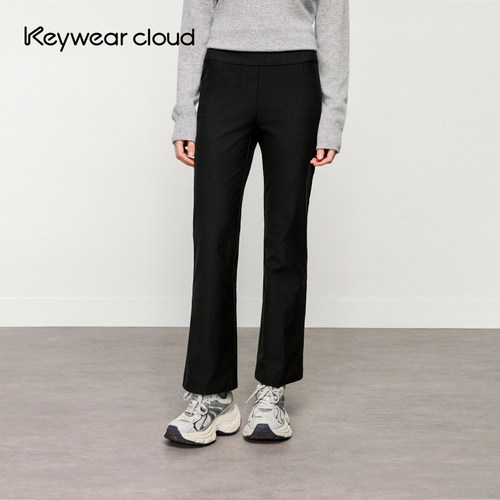 Keywearcloud奇威宽边腰头板正西裤微喇显瘦九分裤