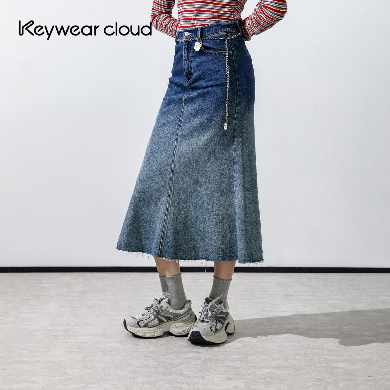 Keywearcloud奇威高腰薄款百搭高腰渐变微喇牛仔裙高腰半身裙女夏,女装/女士精品,半身裙,淘宝优惠券,粉丝福利购,淘宝优惠卷