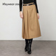 Keywearcloud奇威高腰中长款 百搭A字裙卡其色半身裙