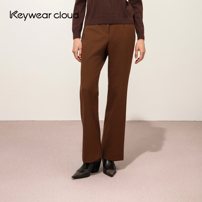 Keywearcloud奇威秋冬直筒裤女通勤复古垂感显瘦纯色高腰休闲长裤