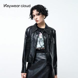 潮酷皮衣单排扣长袖 油蜡时尚 外套 帅气女装 Keywearcloud奇威秋季