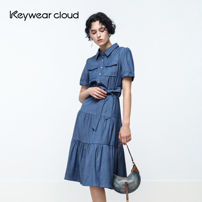 Keywearcloud奇威夏季女装优雅氛围短袖中长款新款法式连衣裙,女装/女士精品,连衣裙,淘宝优惠券,粉丝福利购,淘宝优惠卷