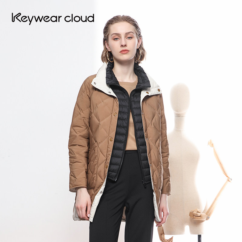 Keywearcloud奇威大口袋中长款秋季新款羽绒服白鹅绒长袖保暖外套