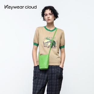 圆领针织衫 小衫 撞色短袖 女装 上衣 减龄短袖 Keywearcloud奇威夏季