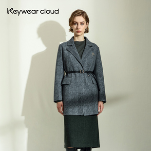 Keywearcloud奇威气质女装 领收腰双面呢羊毛毛呢 西装