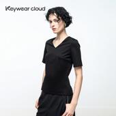 上衣修身 Keywearcloud奇威2025夏季 轻薄款 V领百搭通勤纯色T恤女