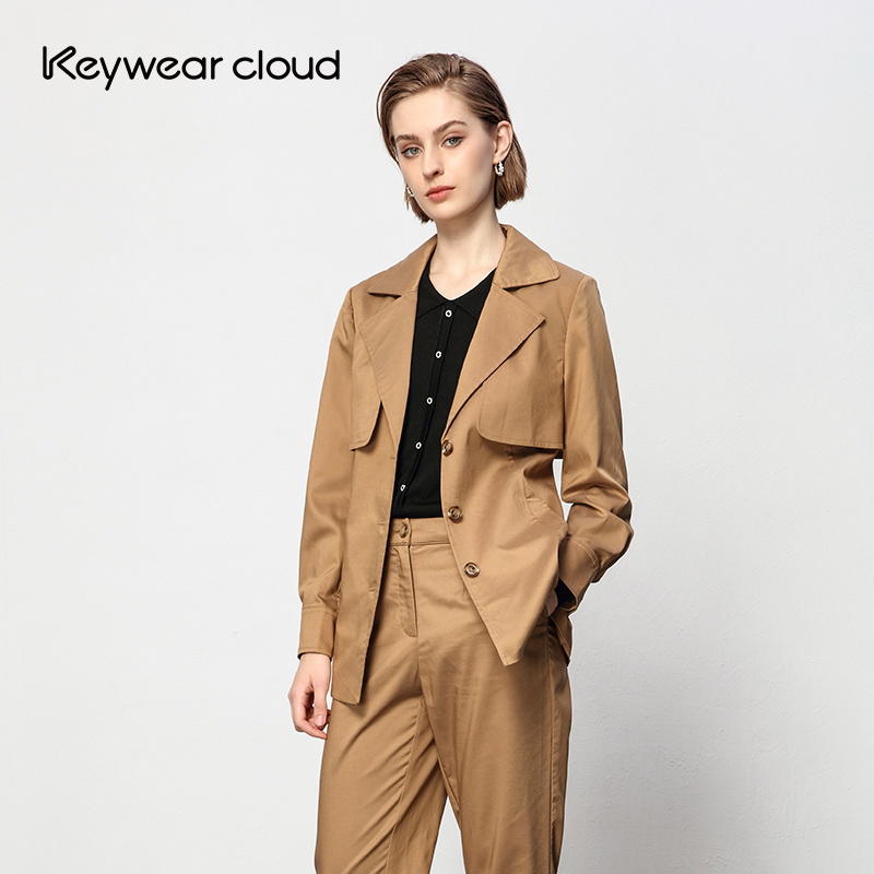 Keywearcloud奇威女装咖啡色经典通勤修身单排扣西装外套