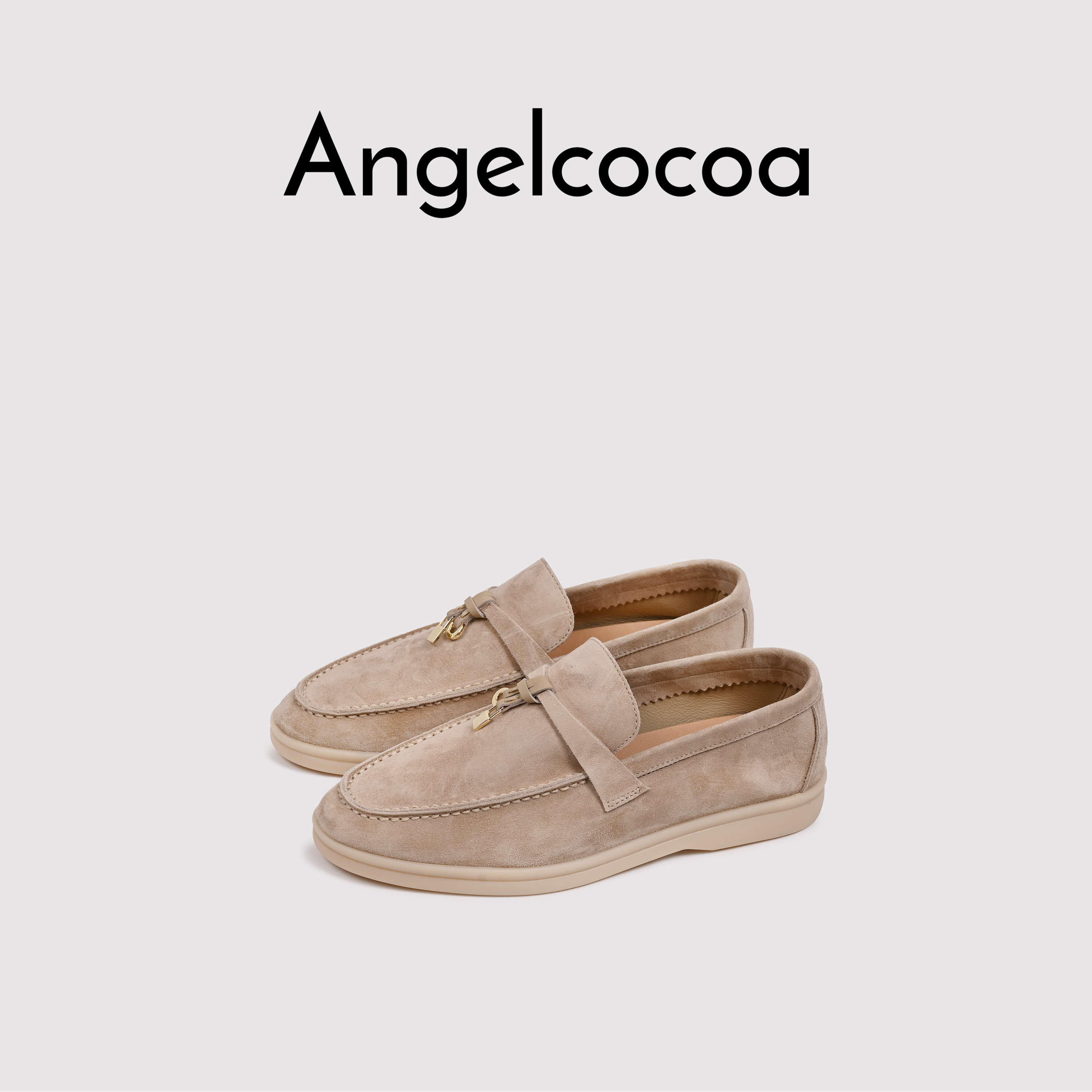 日本Angelcocoa舒适软底锁扣羊反绒圆头乐福鞋休闲老钱风单鞋,女鞋,乐福鞋（豆豆鞋）,淘宝优惠券,粉丝福利购,淘宝优惠卷