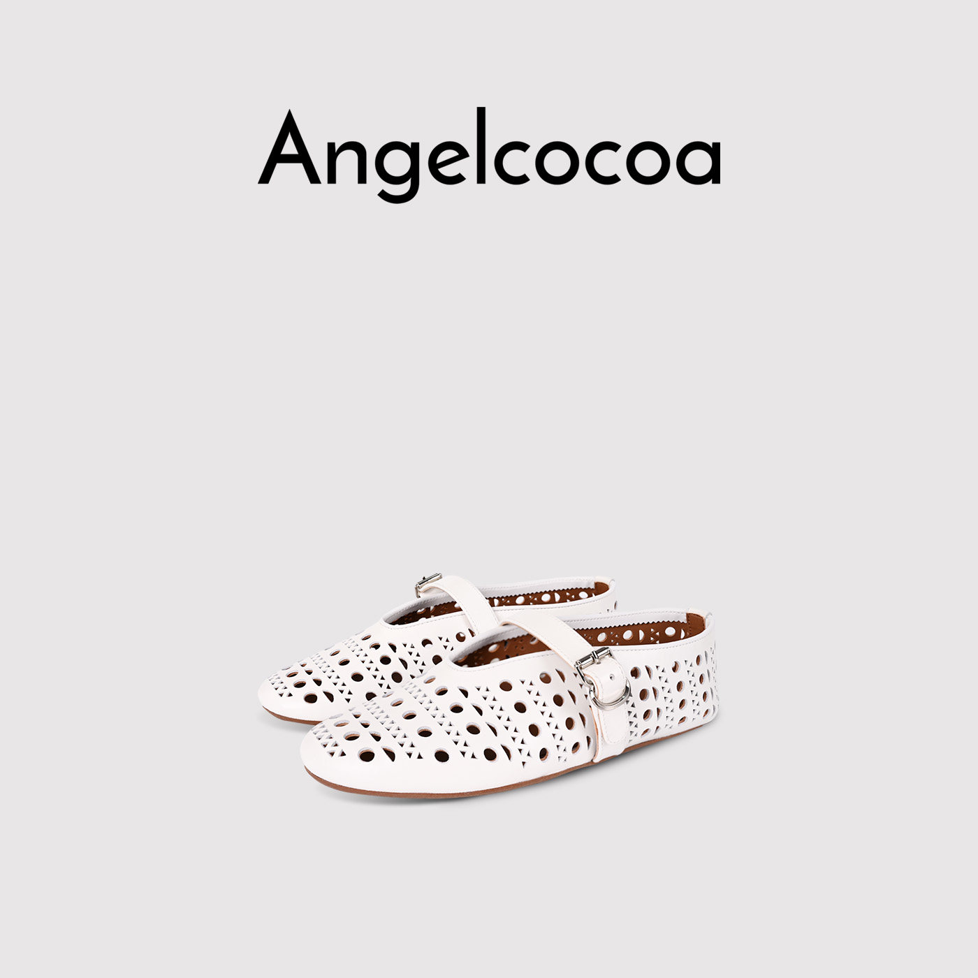 Angelcocoa2025夏季新款镂空一字带袢扣鞋玛丽珍女浅口鞋