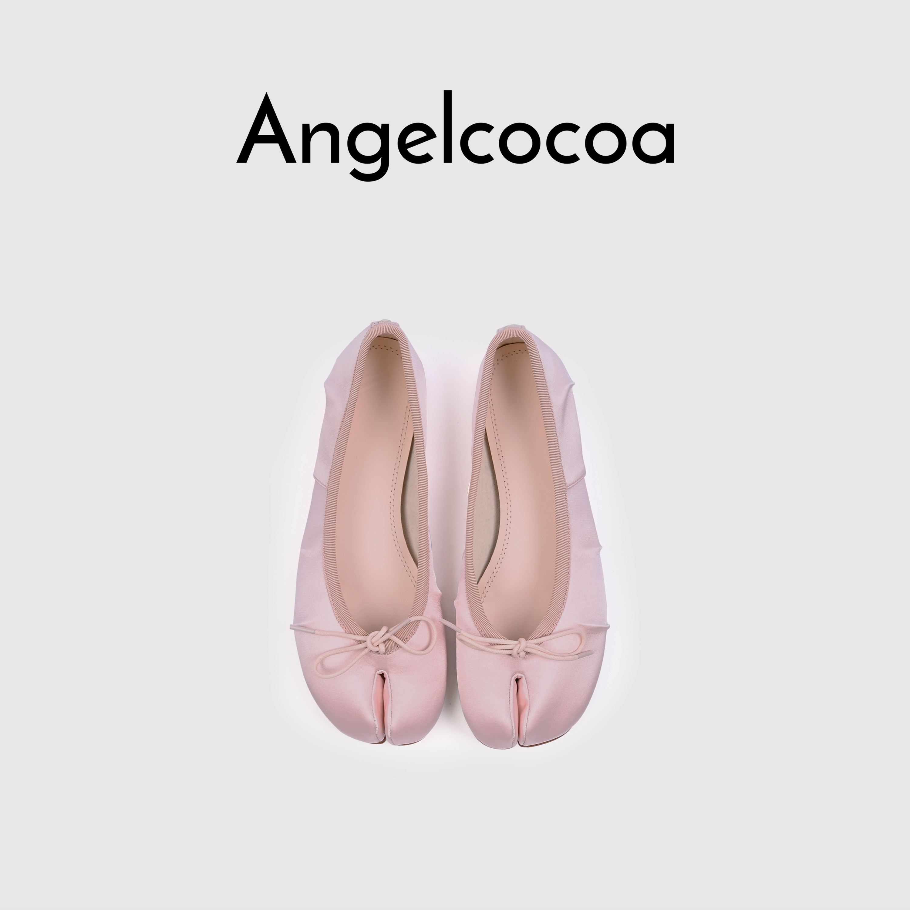 日本Angelcocoa粉色猪蹄分趾鞋女款褶皱复古单鞋女真皮芭蕾舞鞋
