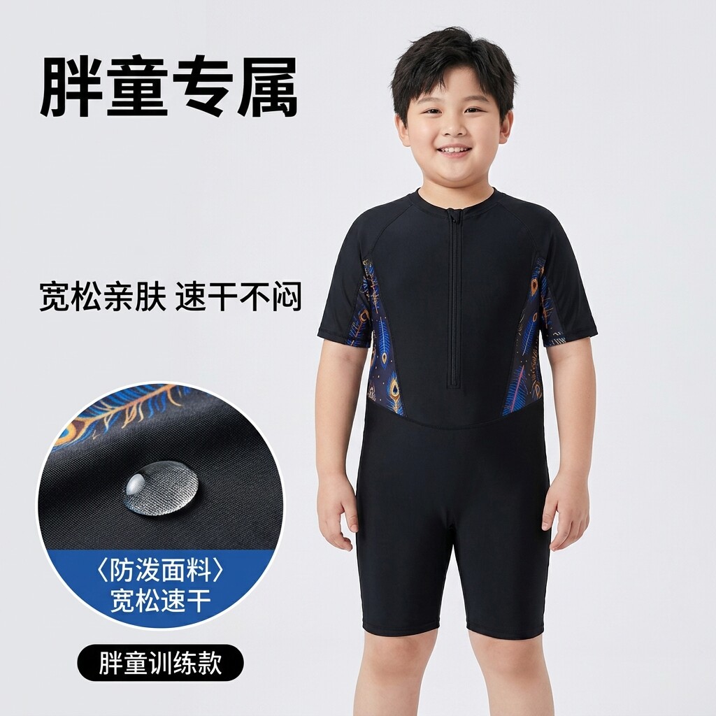 男孩加肥胖童连体泳裤套装