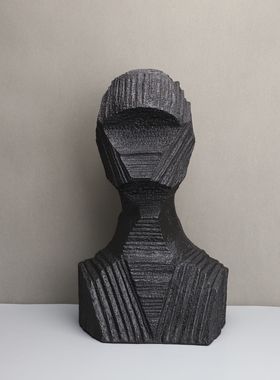 北欧树脂黑色无脸雕塑样板房售楼部卧室书房客厅餐厅桌面饰品摆件