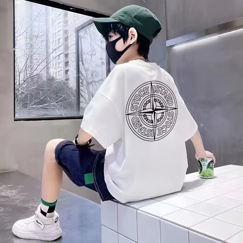 纯棉瓦萨琪大男童短袖t恤夏季2024新款瓦萨奇tQ恤衫潮童初中生上