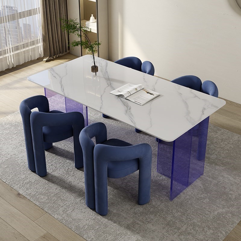 岩板餐桌椅北欧创意轻奢家用悬浮感亚克力透明网红桌椅子现代新款