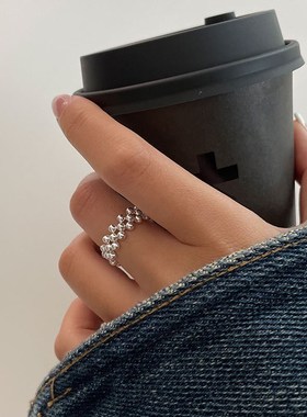 韩国米珠串珠弹力绳设计纯银戒指女简约冷淡风小众设计感食指5533