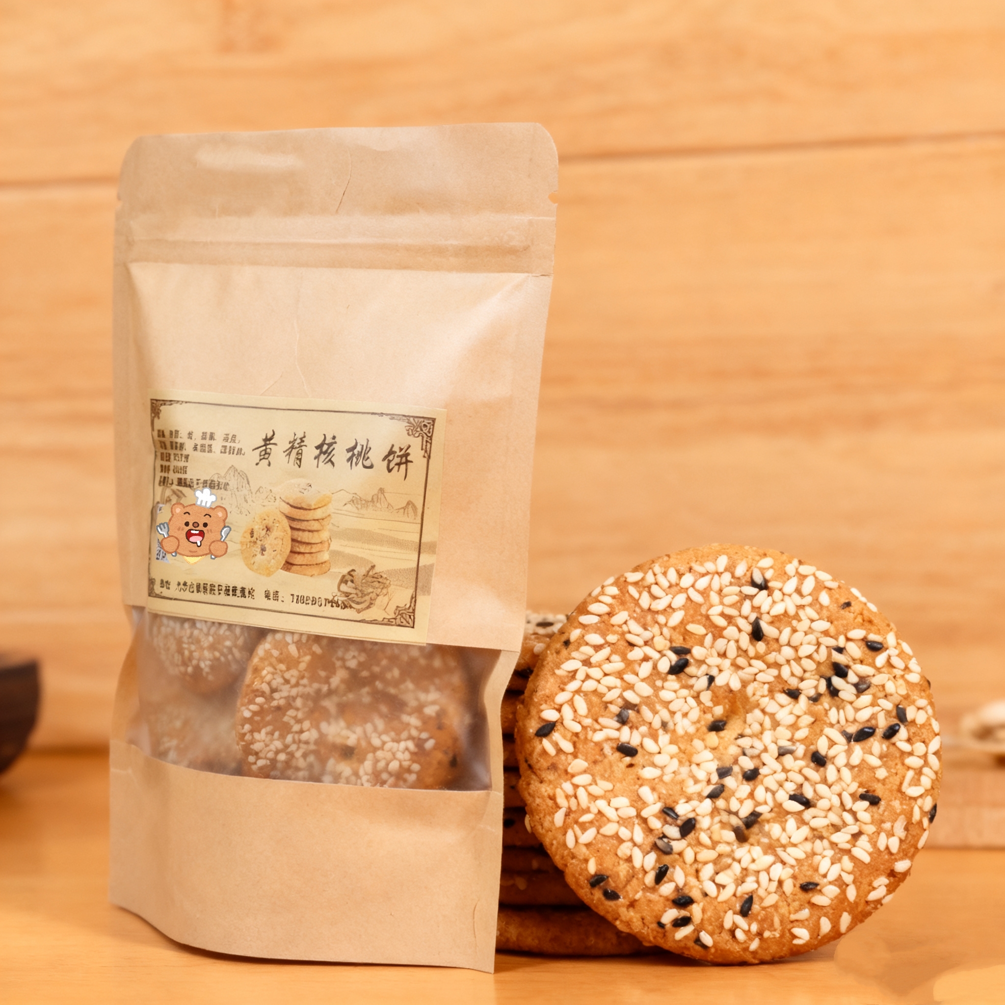 黄精核桃饼（九华山特产)传统糕点手工芝麻饼老少休闲零食旅游味