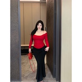 绝美雅塑 babes 欧美通勤显瘦鱼尾半身裙设计感褶皱高腰包臀