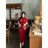 国风连衣裙显瘦气质红色金竹旗袍包臀长裙 新中式 babes 扶摇