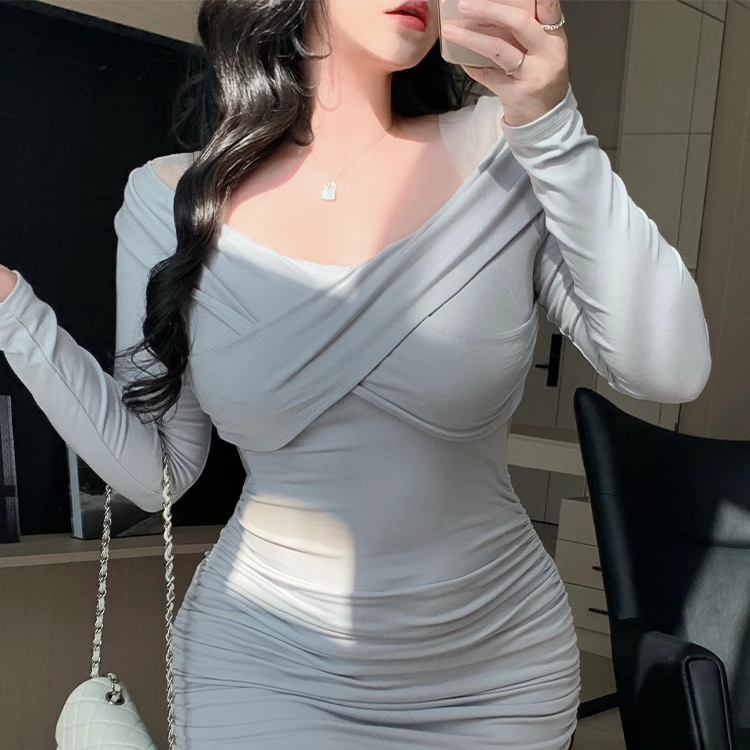 B-babes性感纯欲遮肚包臀连衣裙