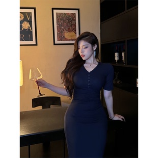 babes 连衣裙微胖修身 职场绯闻 新款 显瘦包臀开叉中长裙 夏季