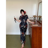 国风微胖气质显瘦收腰碎花包臀旗袍女 玫花似锦 babes 新中式