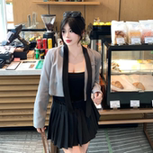 显瘦西服套装 女 微胖辣妹简约气质西装 学院风长袖 babes 象灰