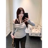 显瘦大码 上衣 微胖性感纯欲长袖 T恤女辣妹修身 babes 轻感欧尼