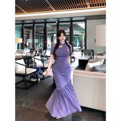 新中式 紫烟蕊梦 国风气质微胖显瘦流苏轻奢连衣裙旗袍 babes