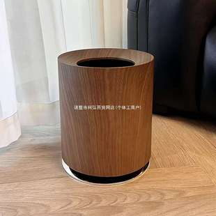 中卧室双层客厅直投复古垃圾桶无盖木纹古风高颜值大容量纸篓轻奢